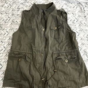 Army green zip and button vest
